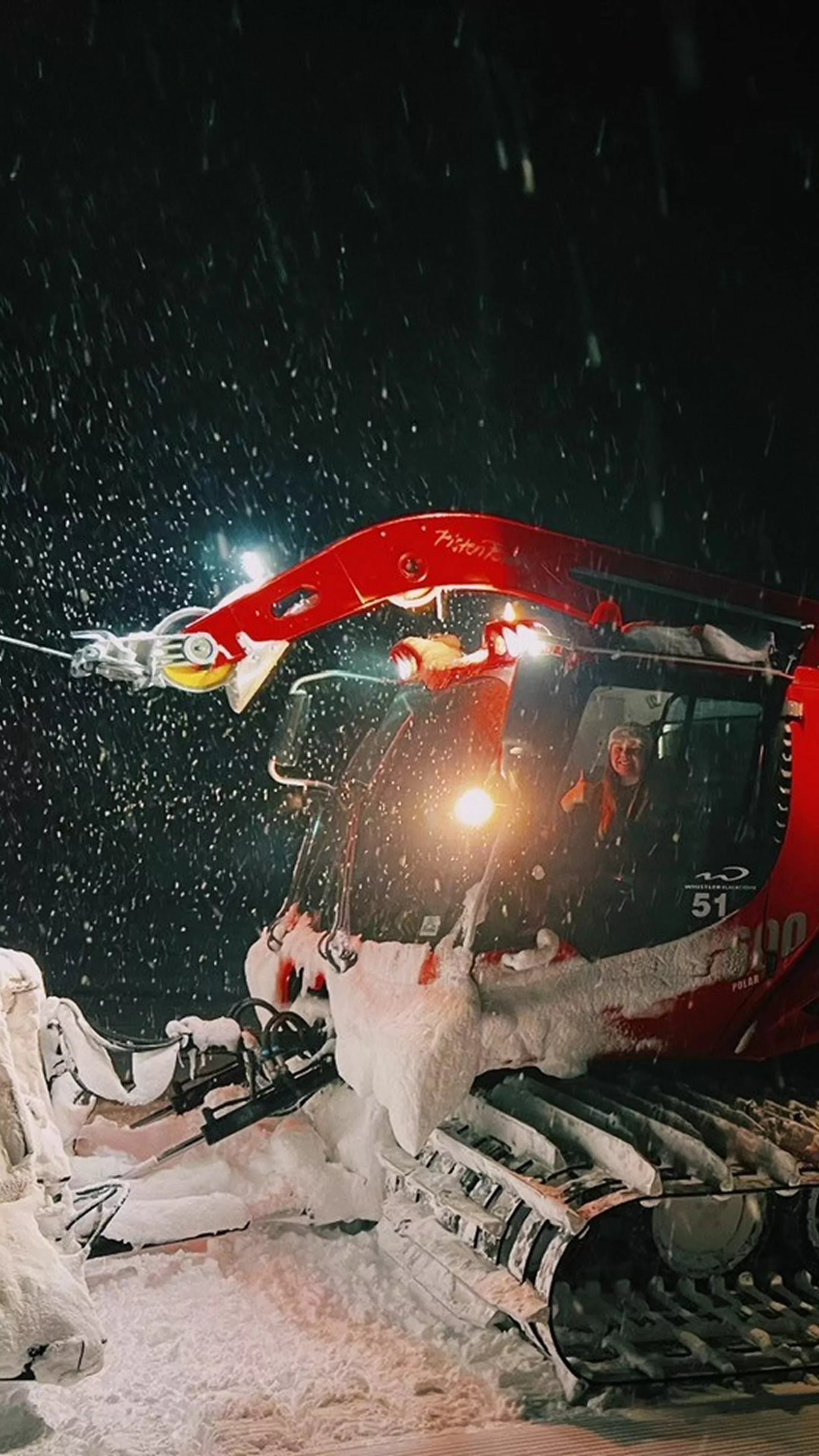 Lauren Basisty in her winch cat at Whistler Blackcomb. 